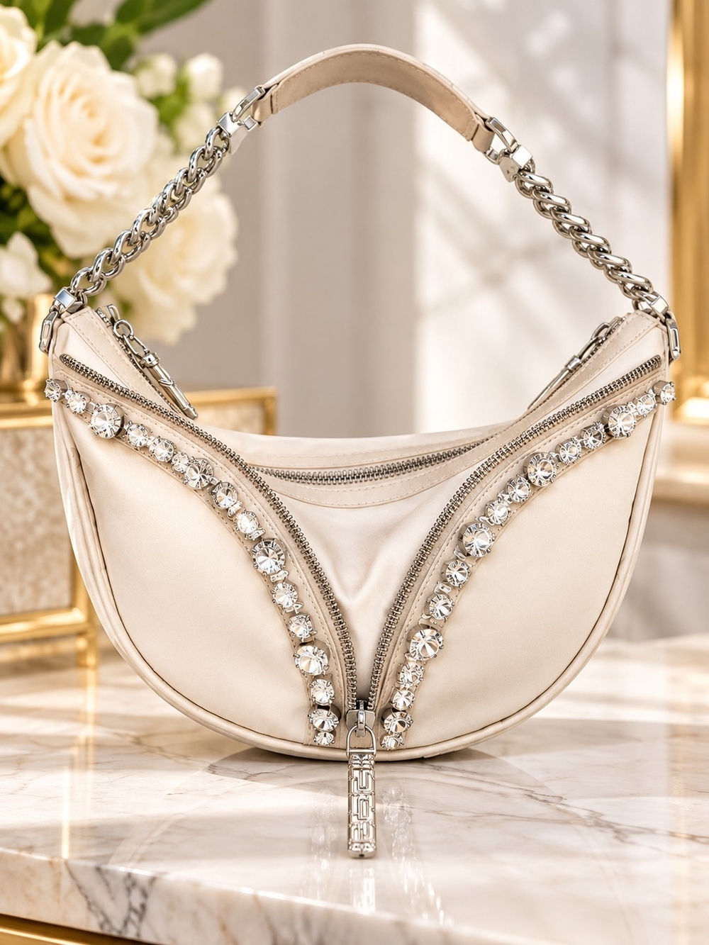 Versace Repeat Crystal Embellished Hobo Bag Y2K Rare